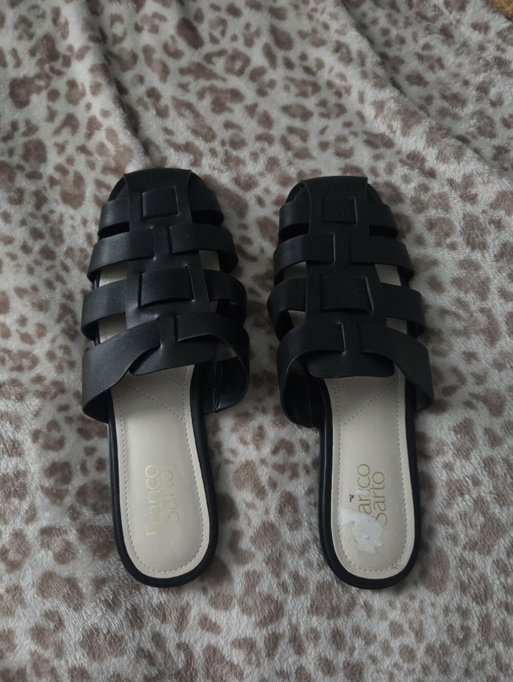 Franco Sarto Black Woven Slip-On Mules